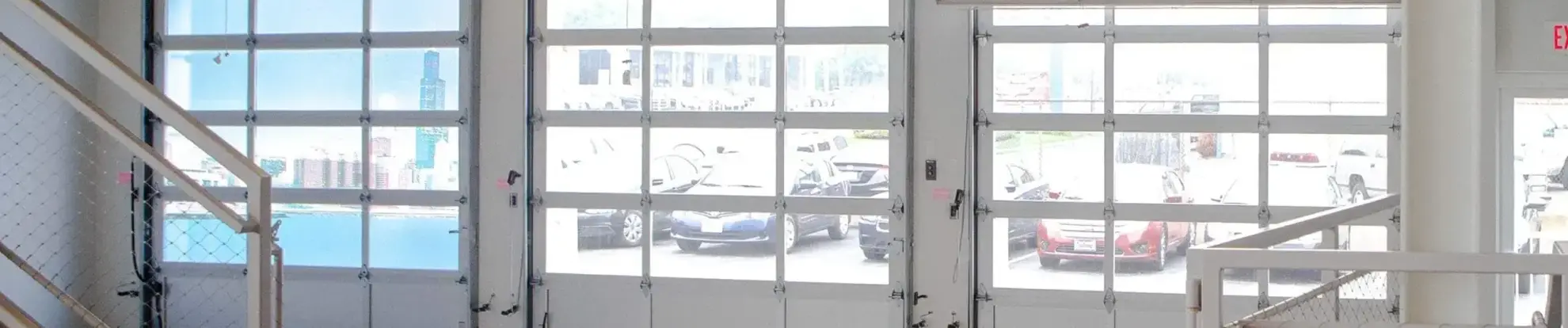 Commercial garage doors view from inside the building.