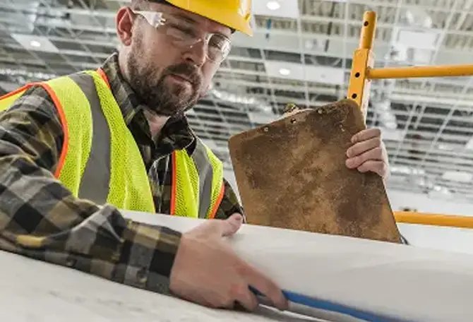 A garage door technician holding a clipboard, conveying focus and professionalism.
