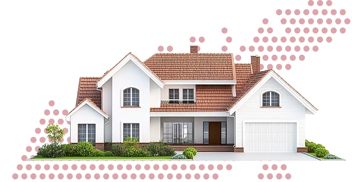 Residential house with white garage door